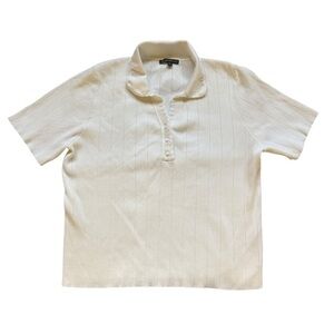 Adrianna Papell White Polo Knit Top XL Textured Collared Short Sleeve Button